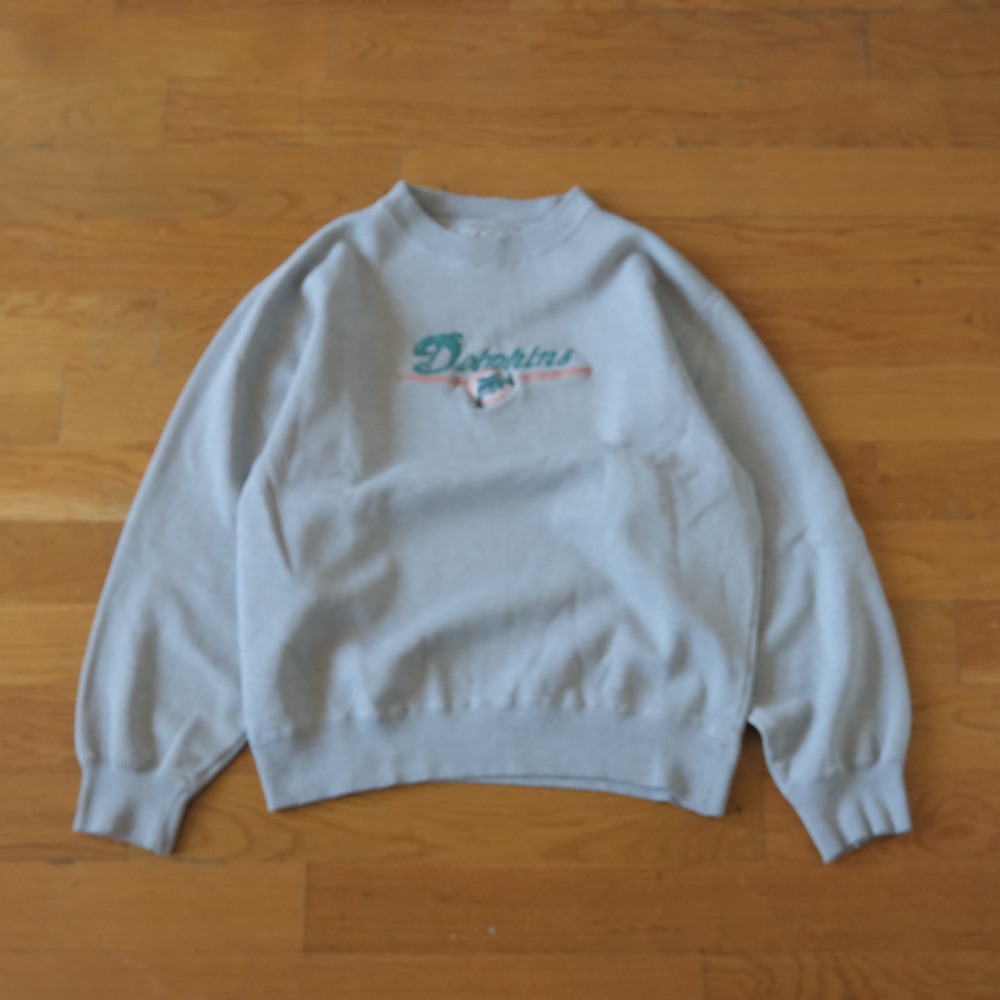 Majestic Sweater Mens Grey Miami Dolphins Embroidered Vintage Aesthetic Size S